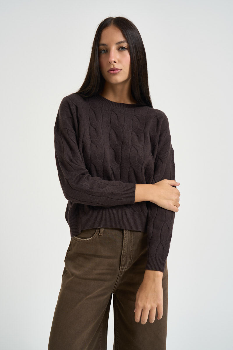 Maglia donna a trecce moro DGF6962 MORO INCLOTH 