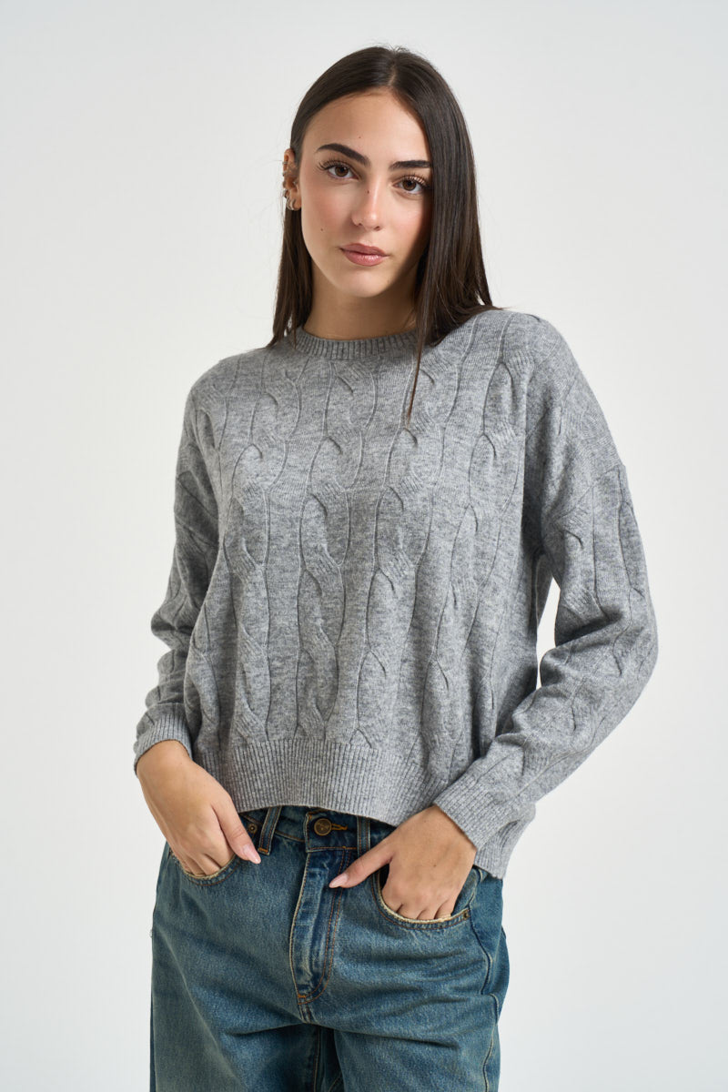 Maglia donna a trecce grigia DGF6962 PERLA INCLOTH 