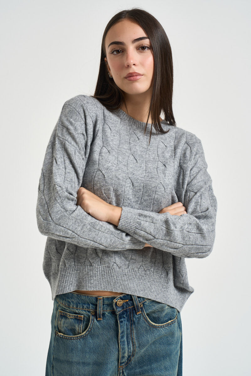 Maglia donna a trecce grigia DGF6962 PERLA INCLOTH 