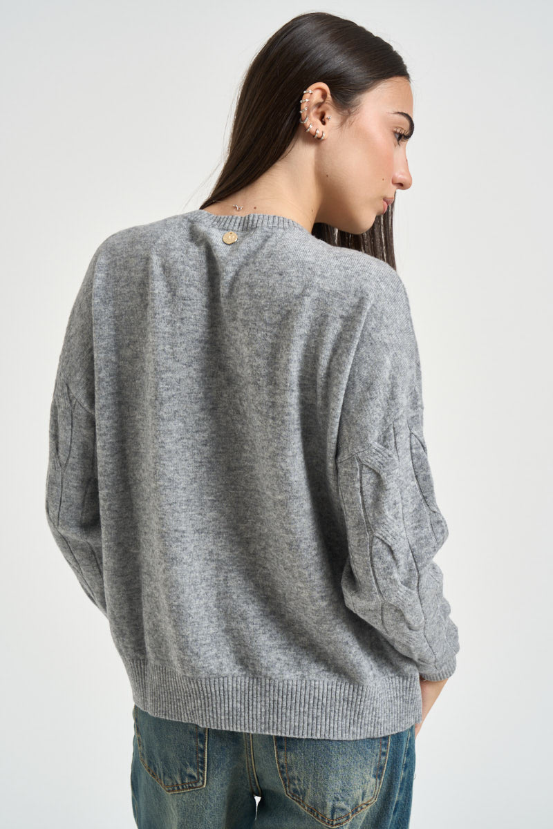 Maglia donna a trecce grigia DGF6962 PERLA INCLOTH 