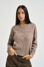 Maglia donna a trecce tortora DGF6962 TORTORA INCLOTH 