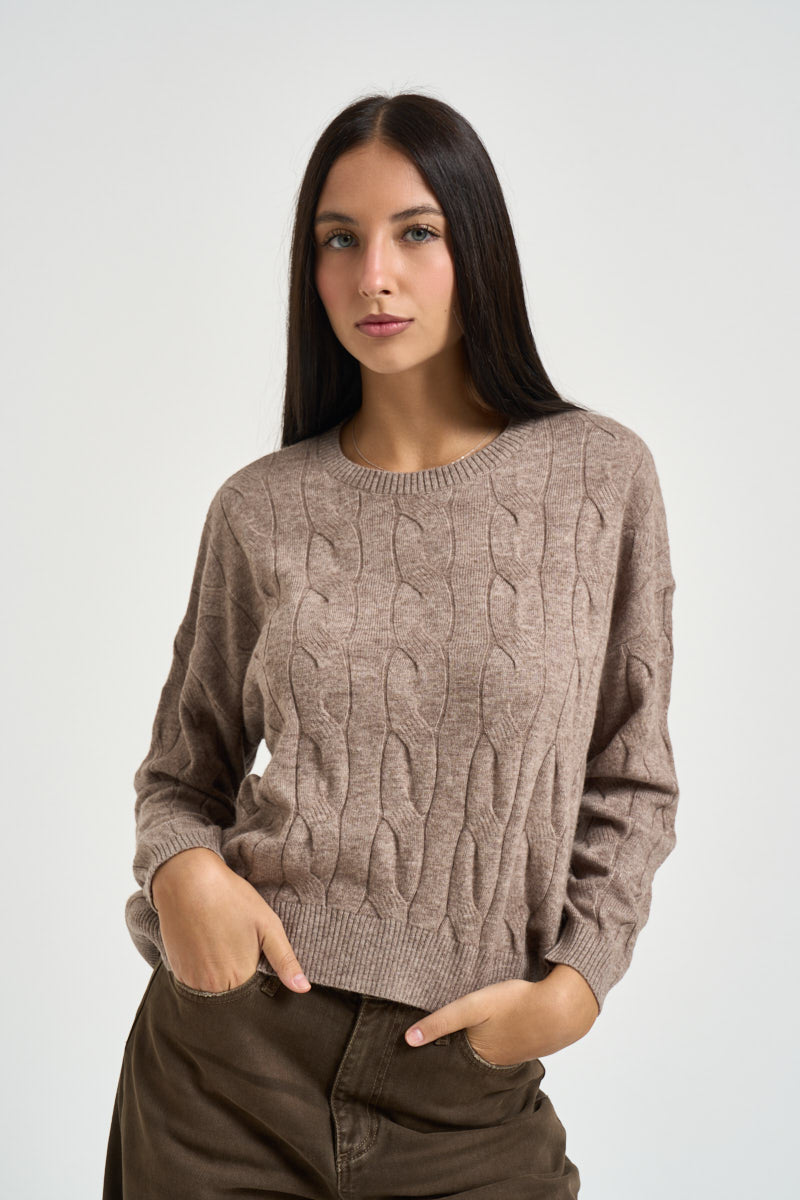 Maglia donna a trecce tortora DGF6962 TORTORA INCLOTH 