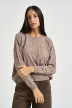 Maglia donna a trecce tortora DGF6962 TORTORA INCLOTH 