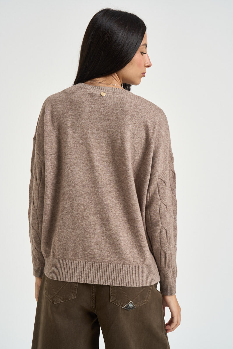 Maglia donna a trecce tortora DGF6962 TORTORA INCLOTH 