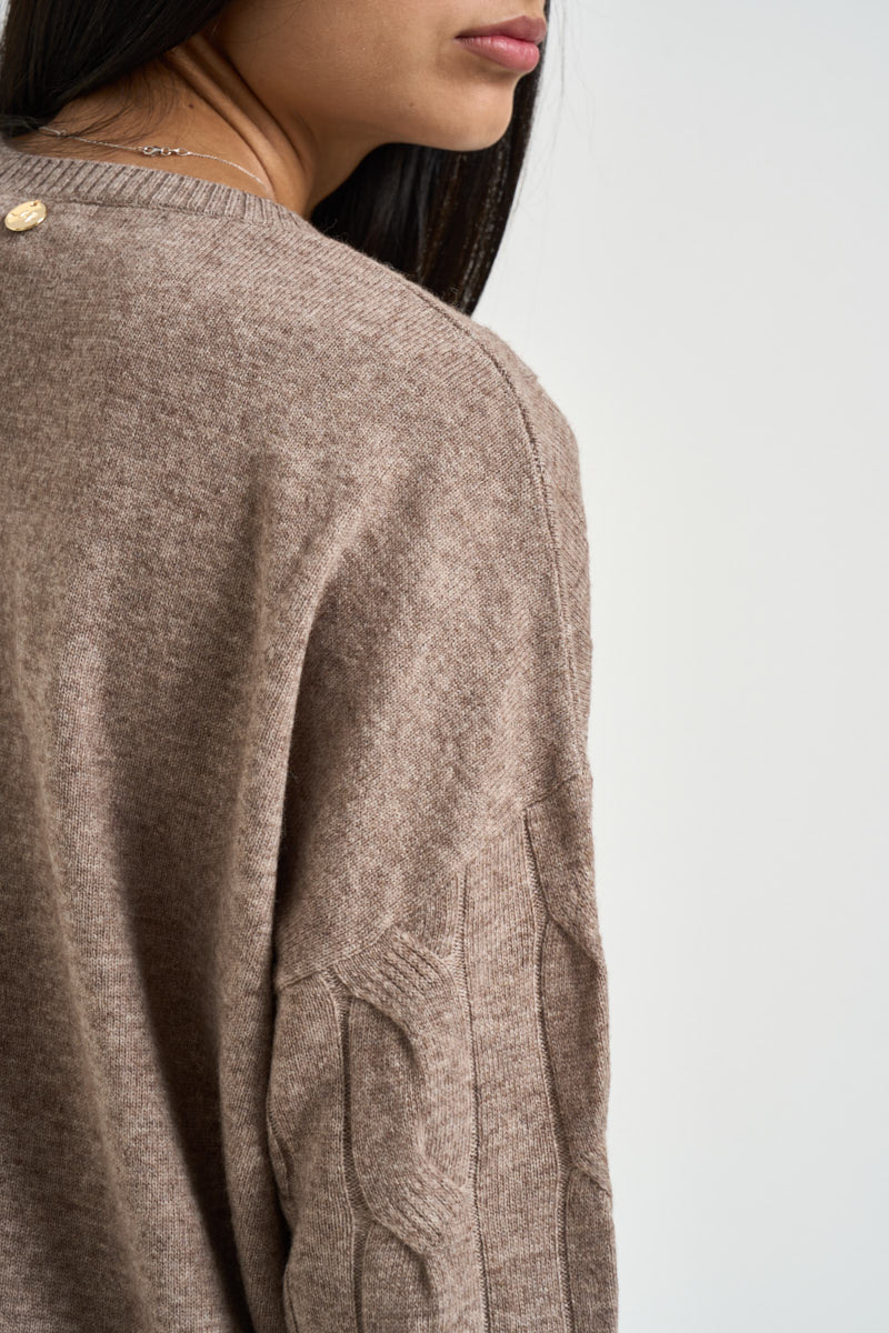 Maglia donna a trecce tortora DGF6962 TORTORA INCLOTH 