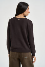 Maglia donna collo a barca marrone scuro DGF6964 MORO INCLOTH 