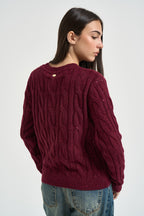 Maglia donna girocollo con paillettes bordeaux DGF7040 BORDEAUX INCLOTH 