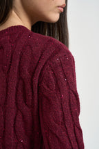 Maglia donna girocollo con paillettes bordeaux DGF7040 BORDEAUX INCLOTH 