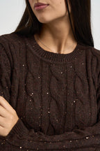 Maglia donna girocollo con paillettes moro DGF7040 MORO INCLOTH 