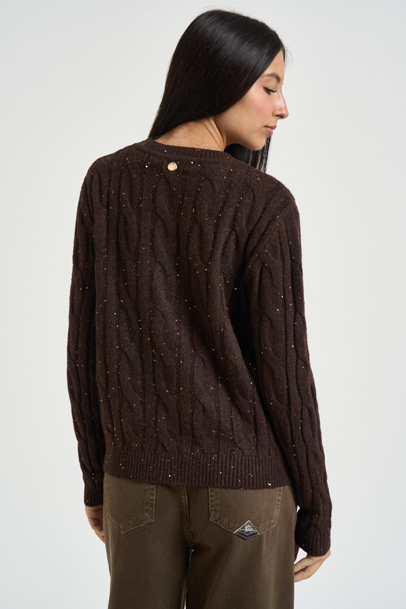 Maglia donna girocollo con paillettes moro DGF7040 MORO INCLOTH 