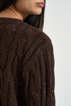 Maglia donna girocollo con paillettes moro DGF7040 MORO INCLOTH 