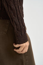 Maglia donna girocollo con paillettes moro DGF7040 MORO INCLOTH 
