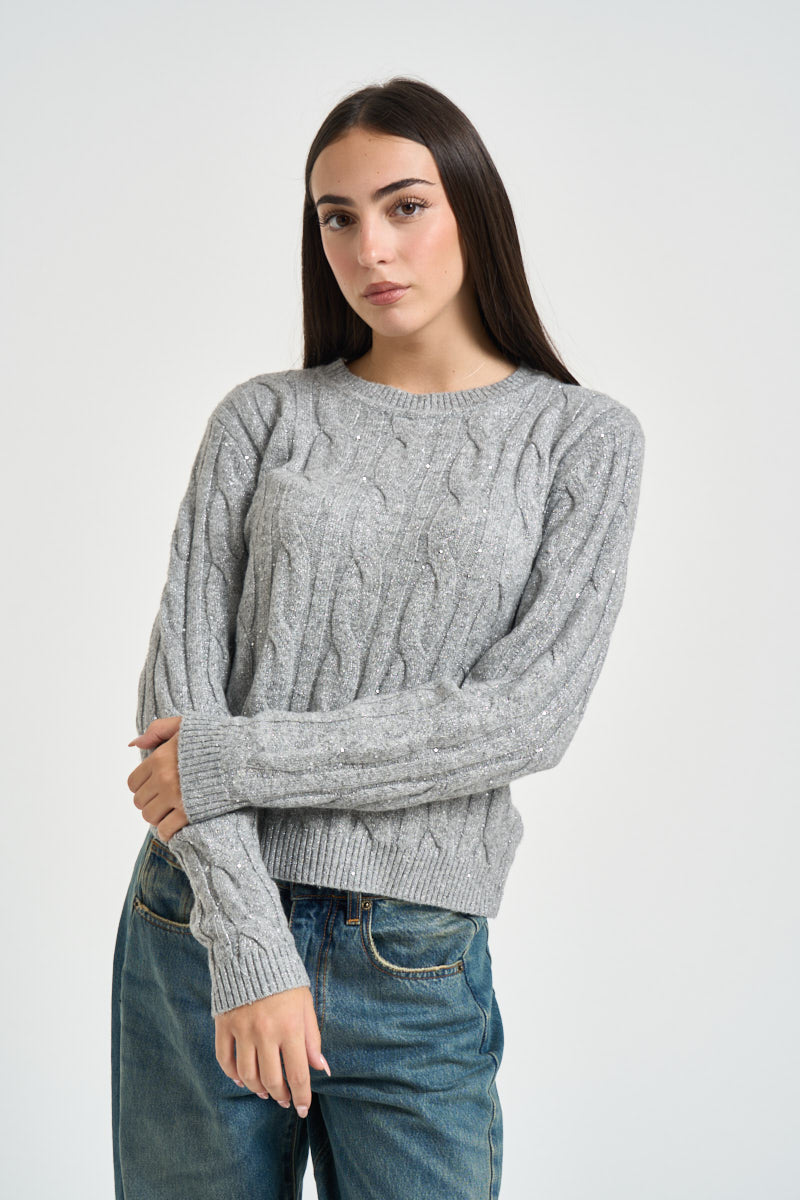 Maglia donna girocollo con paillettes grigia DGF7040 PERLA INCLOTH 