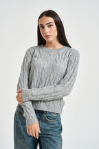 Maglia donna girocollo con paillettes grigia DGF7040 PERLA INCLOTH 