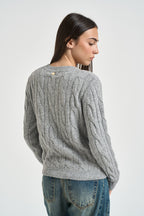 Maglia donna girocollo con paillettes grigia DGF7040 PERLA INCLOTH 