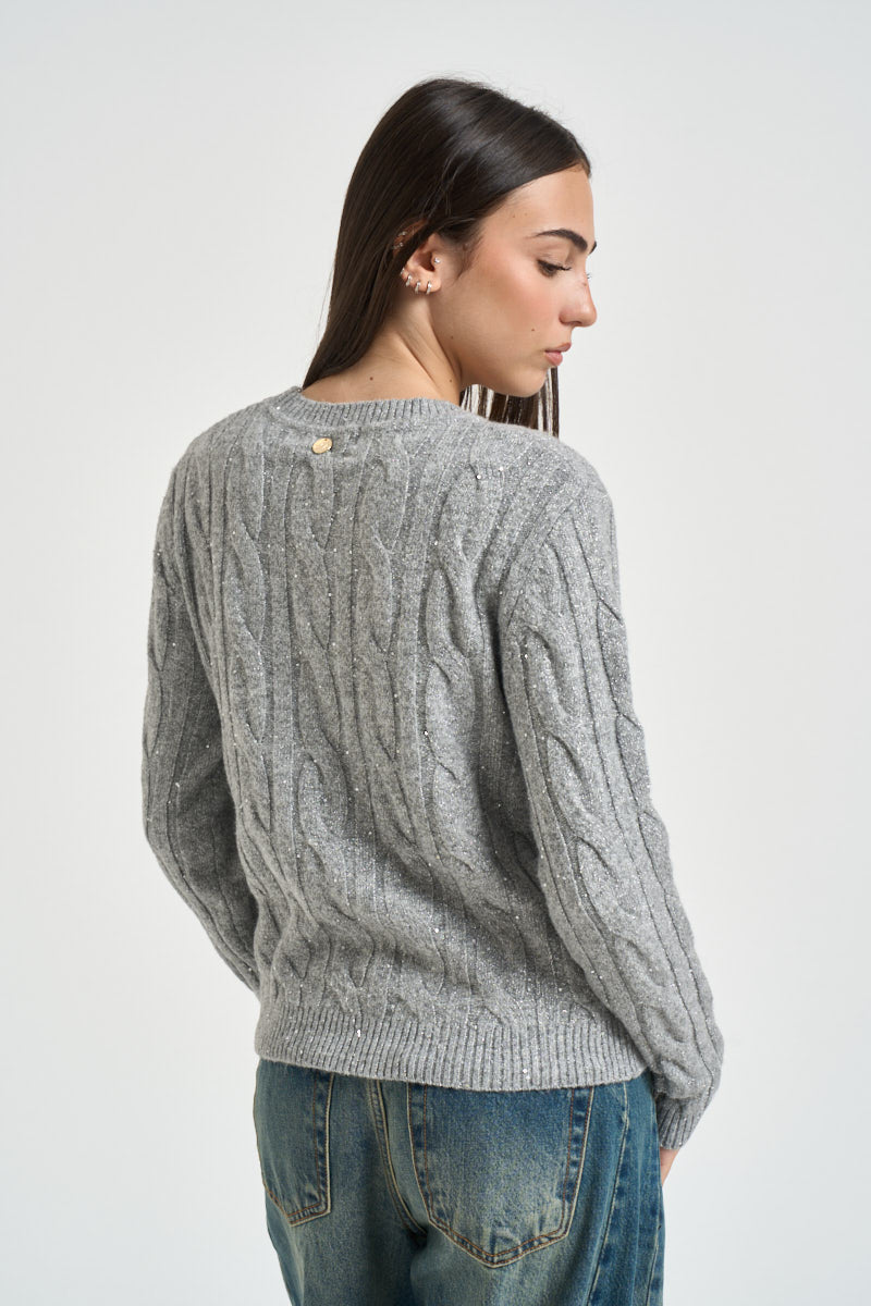 Maglia donna girocollo con paillettes grigia DGF7040 PERLA INCLOTH 