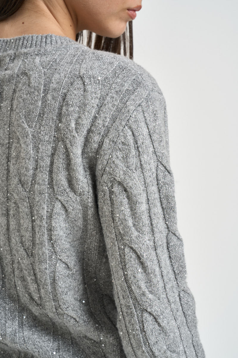 Maglia donna girocollo con paillettes grigia DGF7040 PERLA INCLOTH 
