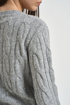 Maglia donna girocollo con paillettes grigia DGF7040 PERLA INCLOTH 