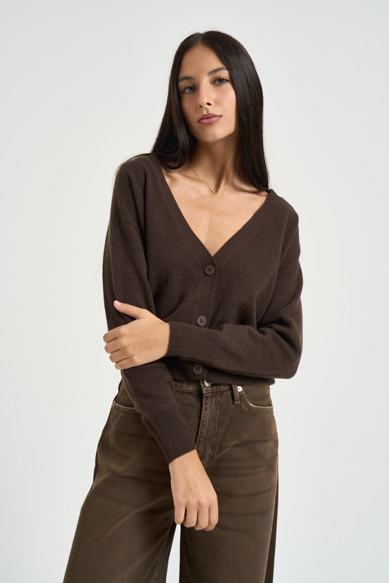 Cardigan donna cropped marrone DGF7093 MORO INCLOTH 