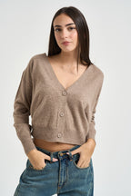 Cardigan donna cropped sabbia DGF7093 TORTORA INCLOTH 
