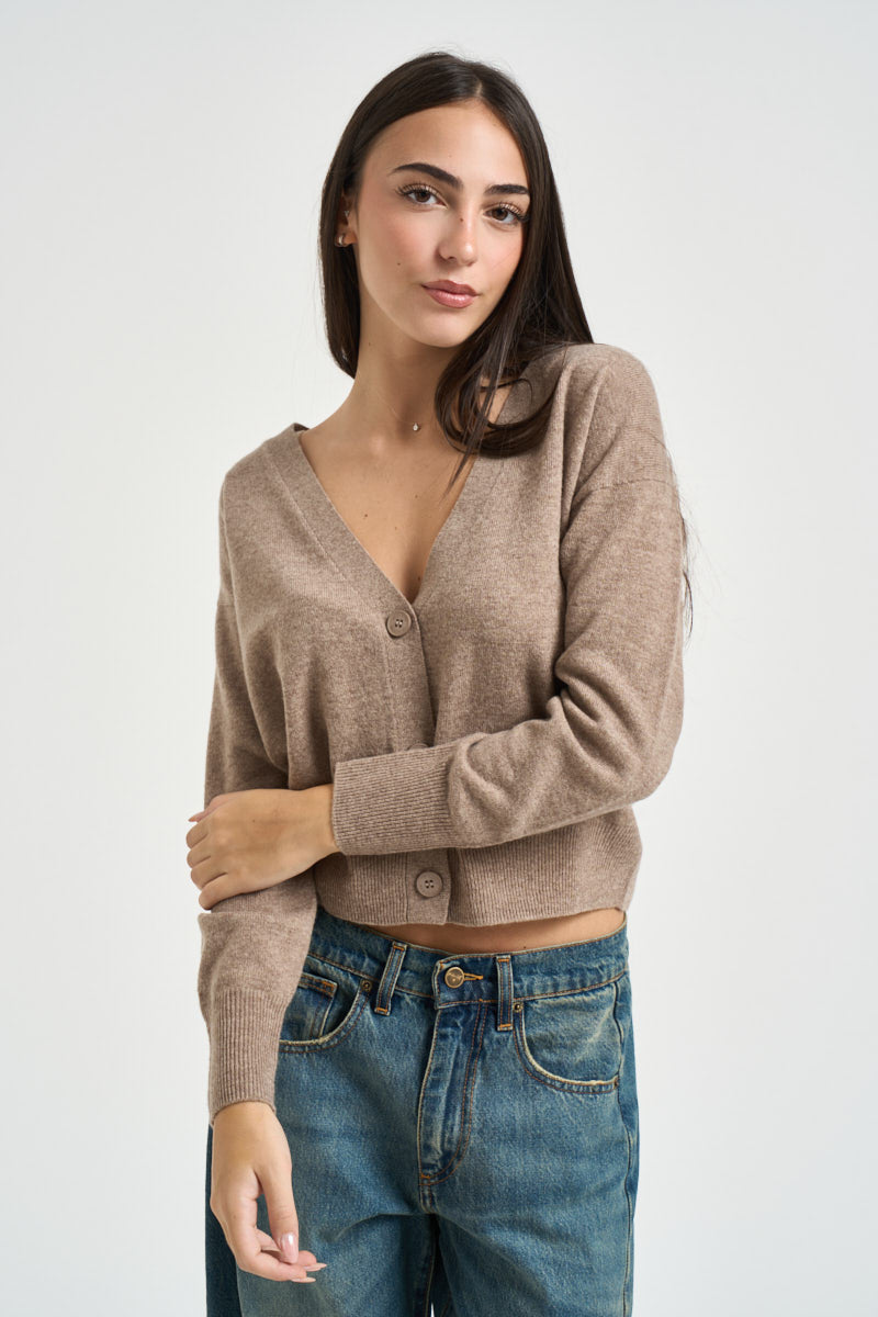 Cardigan donna cropped sabbia DGF7093 TORTORA INCLOTH 
