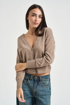 Cardigan donna cropped sabbia DGF7093 TORTORA INCLOTH 