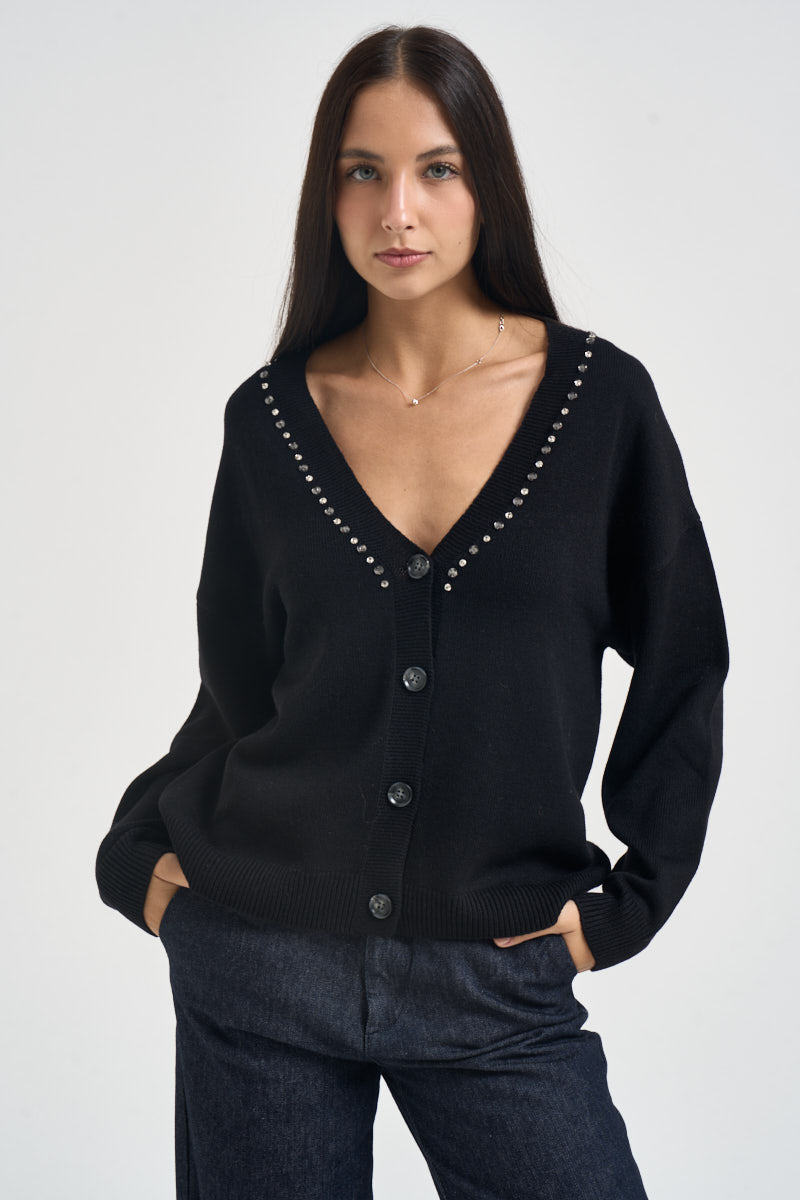 Cardigan donna con strass nero 06J7988 BLACK INFLUENCER 