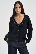 Cardigan donna con strass nero 06J7988 BLACK INFLUENCER 