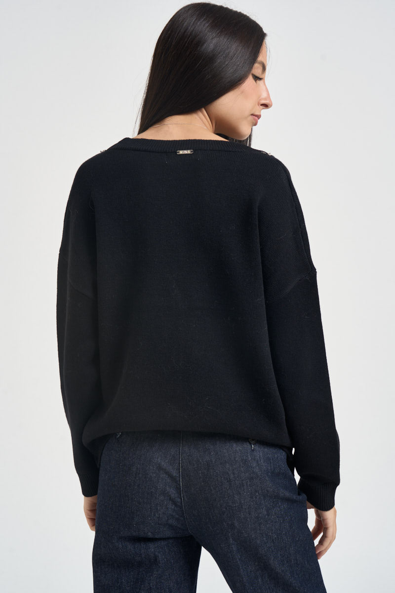 Cardigan donna con strass nero 06J7988 BLACK INFLUENCER 