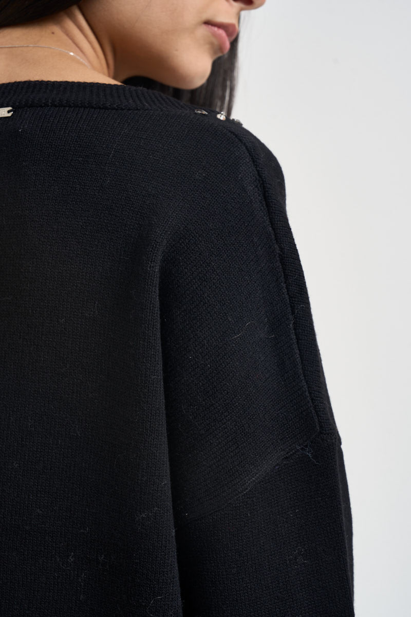 Cardigan donna con strass nero 06J7988 BLACK INFLUENCER 