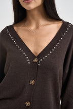 Cardigan donna con strass marrone 06J7988 CHOCOLATE INFLUENCER 