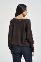 Cardigan donna con strass marrone 06J7988 CHOCOLATE INFLUENCER 
