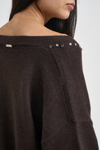 Cardigan donna con strass marrone 06J7988 CHOCOLATE INFLUENCER 