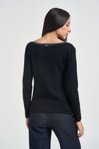 Maglia donna girocollo con strass nera 06J8011 BLACK INFLUENCER 