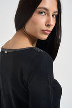 Maglia donna girocollo con strass nera 06J8011 BLACK INFLUENCER 
