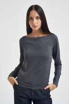 Maglia donna girocollo con strass grigia 06J8011 SMOKE INFLUENCER 