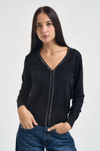 Cardigan donna scollo a V nero 06J8040 BLACK INFLUENCER 