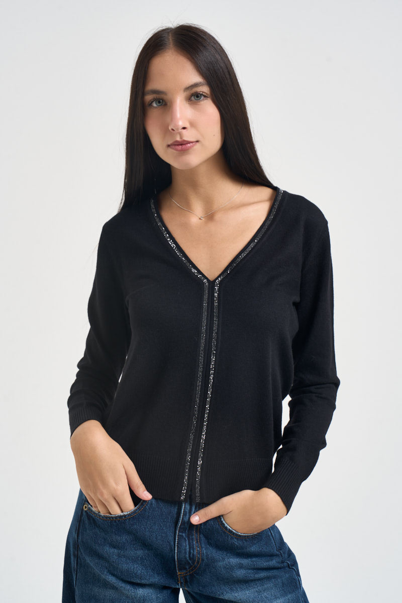 Cardigan donna scollo a V nero 06J8040 BLACK INFLUENCER 