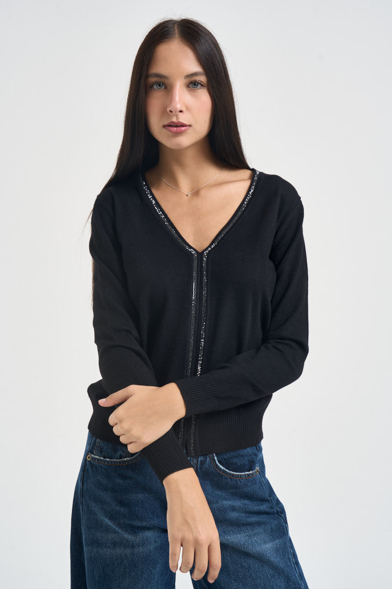 Cardigan donna scollo a V nero 06J8040 BLACK INFLUENCER 