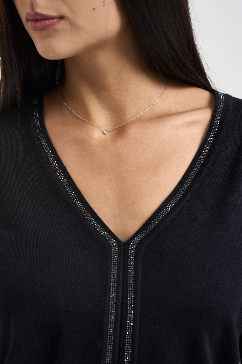 Cardigan donna scollo a V nero 06J8040 BLACK INFLUENCER 