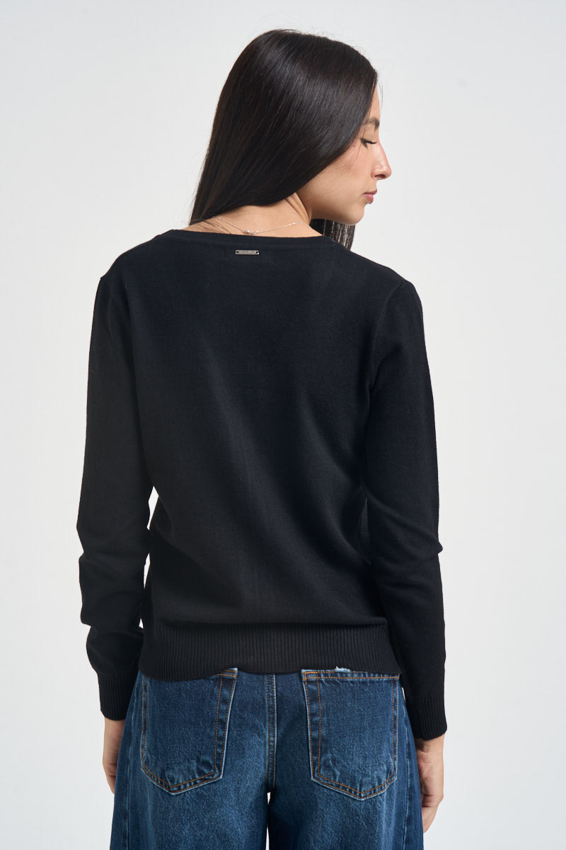 Cardigan donna scollo a V nero 06J8040 BLACK INFLUENCER 