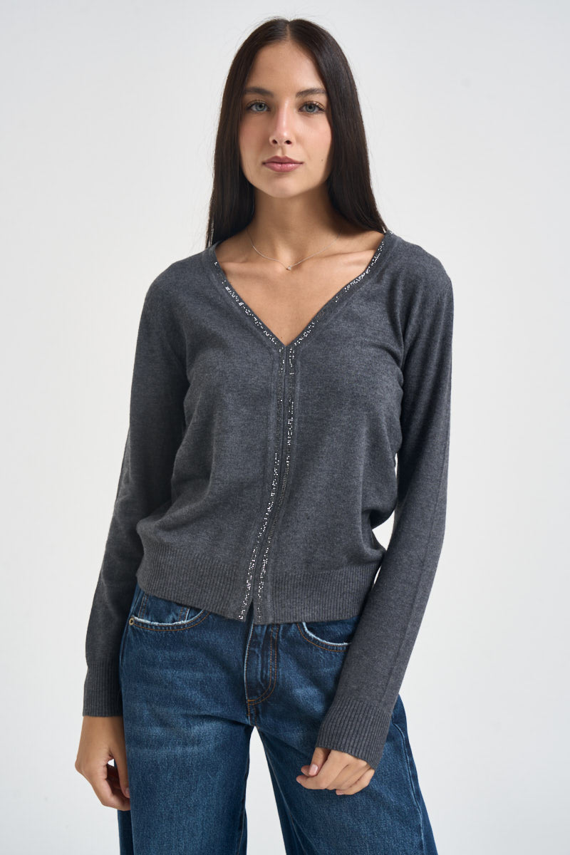 Cardigan donna scollo a V antracite 06J8040 SMOKE INFLUENCER 