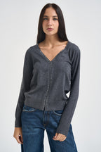 Cardigan donna scollo a V antracite 06J8040 SMOKE INFLUENCER 