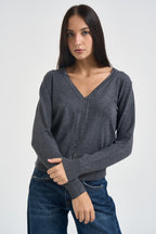 Cardigan donna scollo a V antracite 06J8040 SMOKE INFLUENCER 