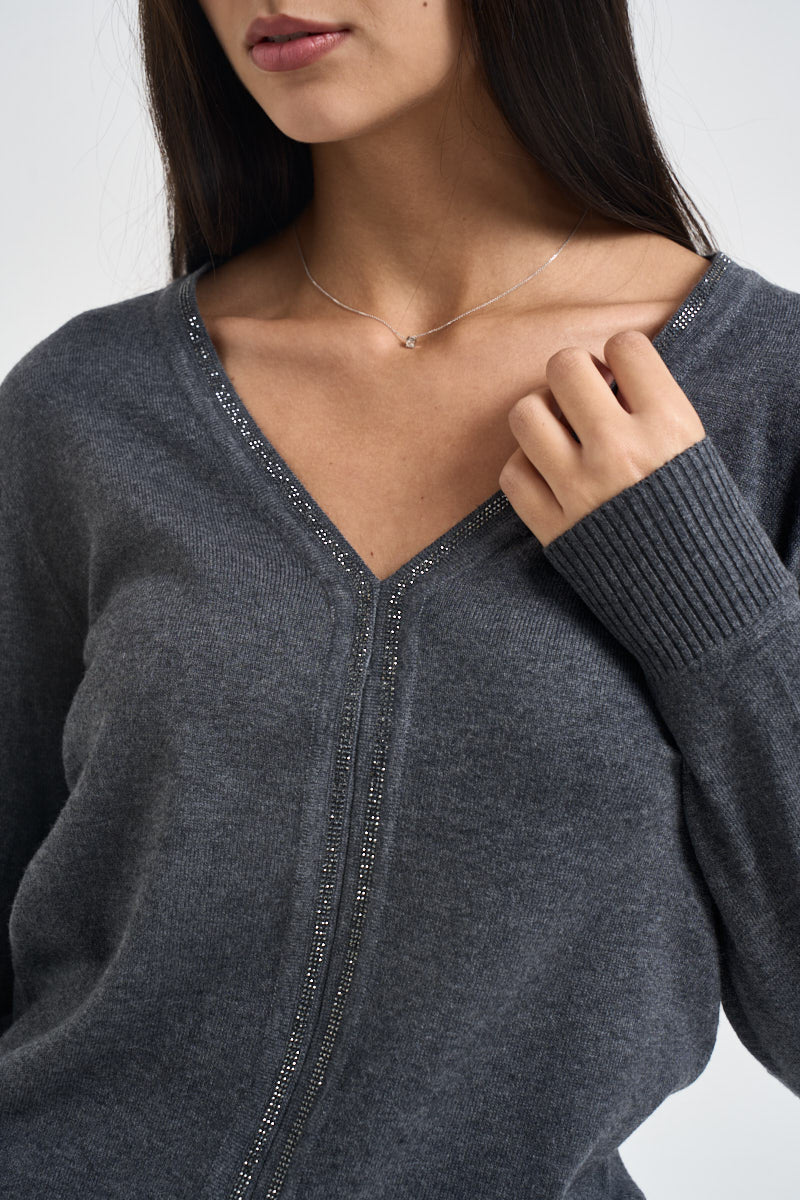 Cardigan donna scollo a V antracite 06J8040 SMOKE INFLUENCER 