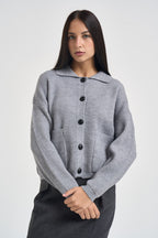 Cardigan donna a coste con bottoni grigio 06Q10516 GREY INFLUENCER 