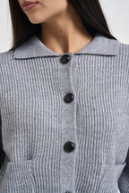 Cardigan donna a coste con bottoni grigio 06Q10516 GREY INFLUENCER 