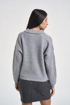 Cardigan donna a coste con bottoni grigio 06Q10516 GREY INFLUENCER 