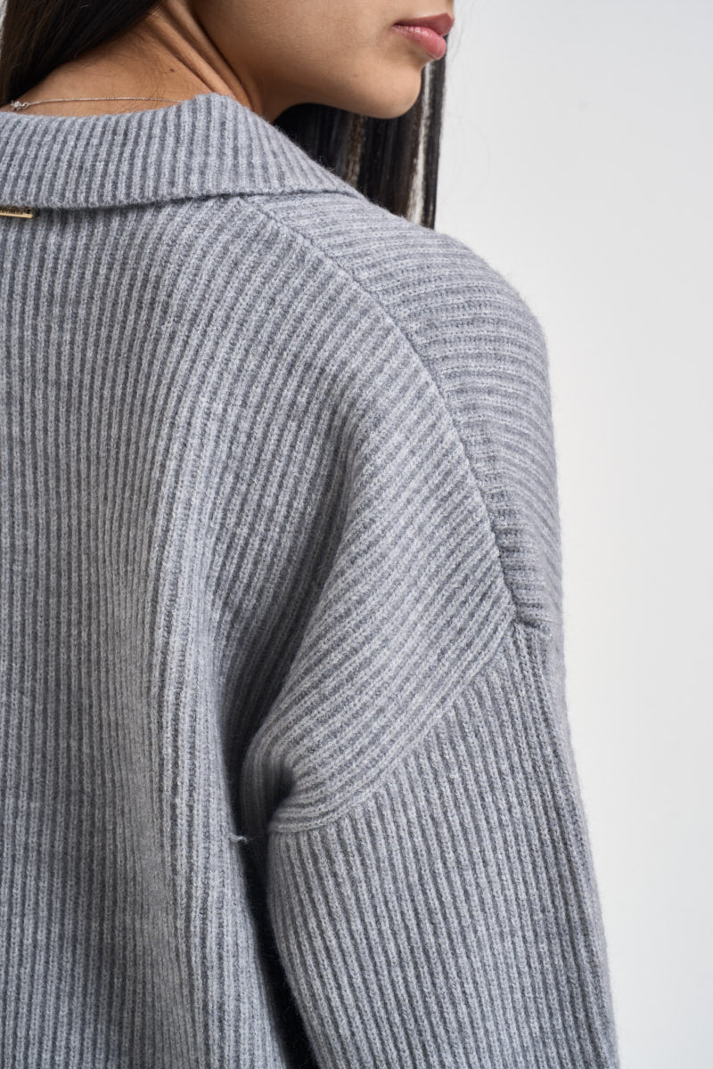 Cardigan donna a coste con bottoni grigio 06Q10516 GREY INFLUENCER 