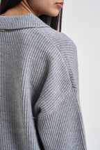 Cardigan donna a coste con bottoni grigio 06Q10516 GREY INFLUENCER 